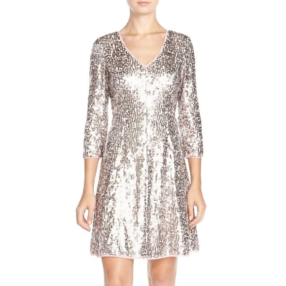 Eliza J. Sequin Mesh Fit & Flare Dress - Picture 3 of 16